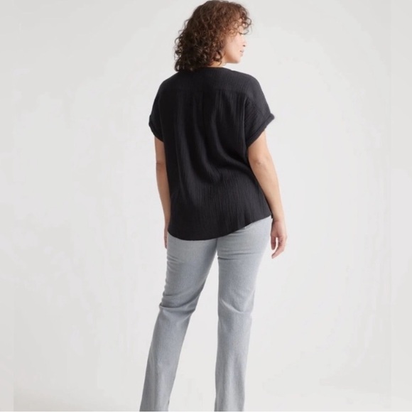 NWT Quince Gauze Short Roll Sleeve Button Front Black Top Size XS - Picture 9 of 10